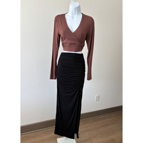 Klassy Network Skirt Medium BodyCon Ruched High Slit Festival Boho Glam Romantic - Picture 1 of 16